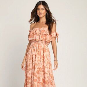 Lulus Love and Blooms Blush Floral Print Off-the-Shoulder Dress